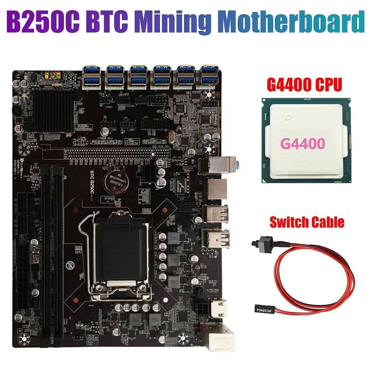 B250c Btc Mining Motherboard with G4400 Cpu+switch Cable Lga1151