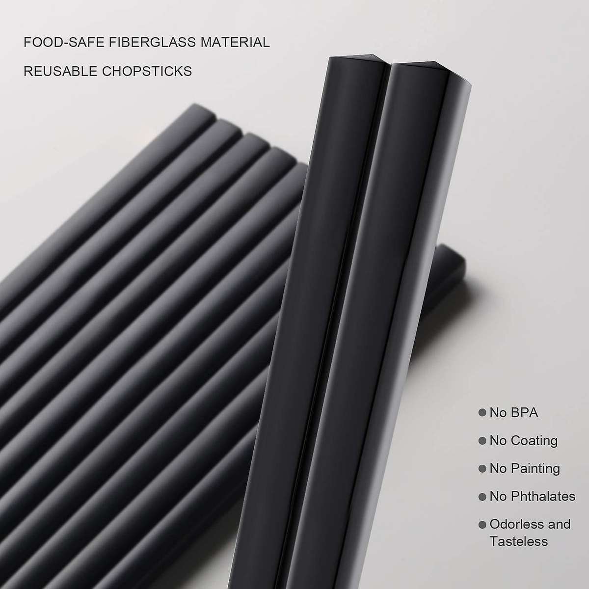 10 Pairs Fiberglass Chopsticks, 9.5inch Chopsticks for Beginners