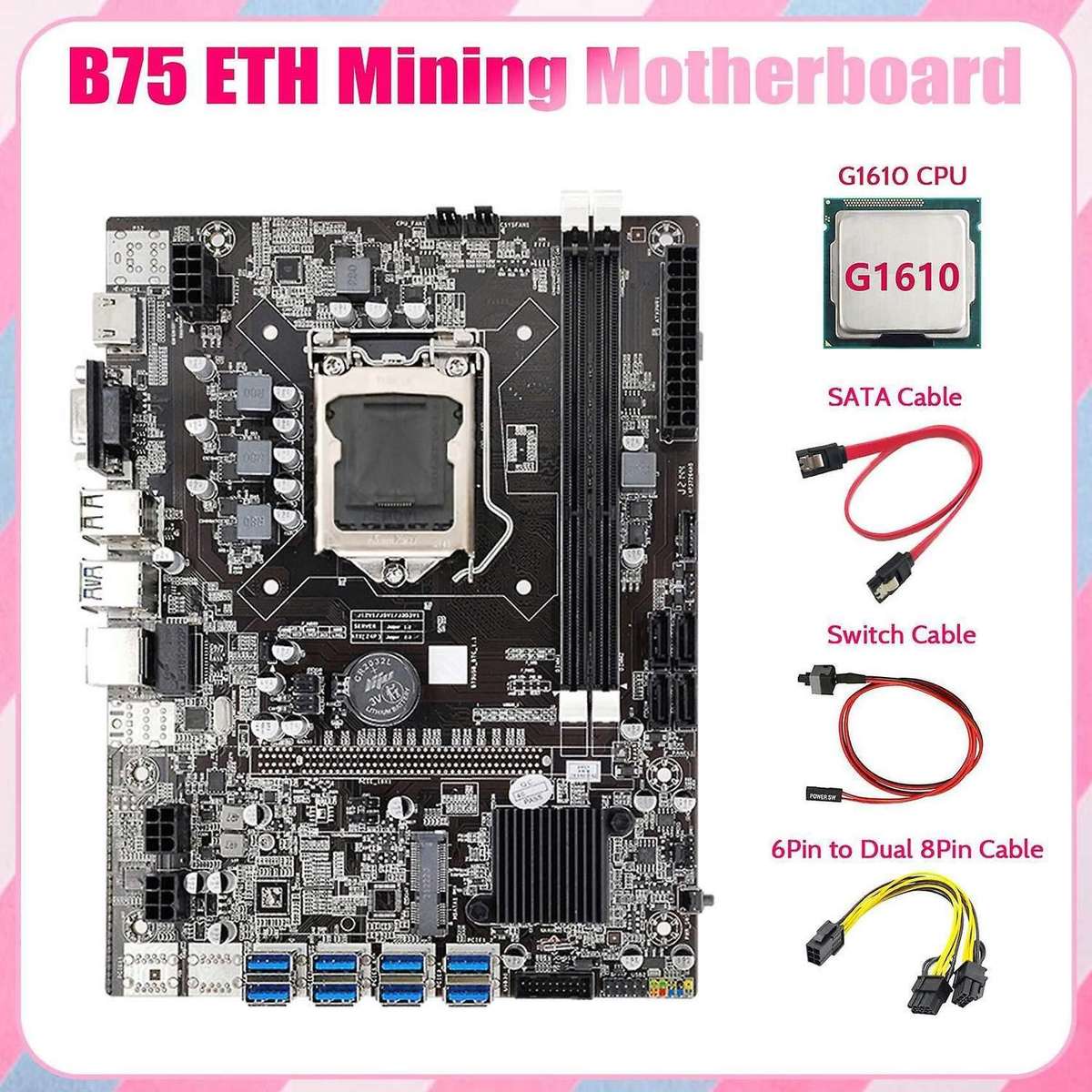 Motherboard+g1610 Cpu+6pin to Dual 8pin Cable+sata Cable+switch Cable