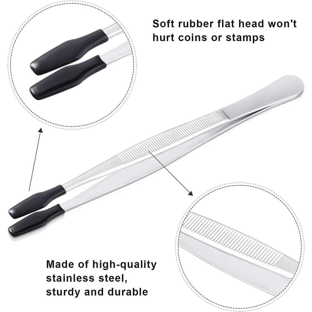 3pcs Stainless Steel Tweezers Flat Tips Coated Tweezers -black