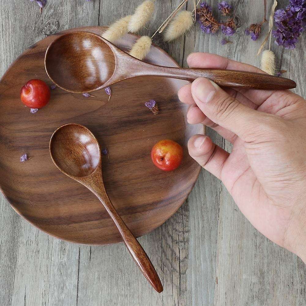 Wooden Spoons for Eating, 6 Pieces Natural Wood Eating Spoon