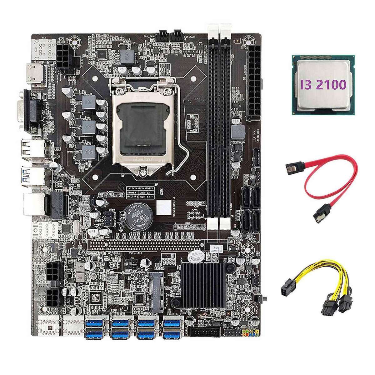 B75 Eth Mining Motherboard 8xpcie to Usb+i3 2100 Cpu+6pin to Dual