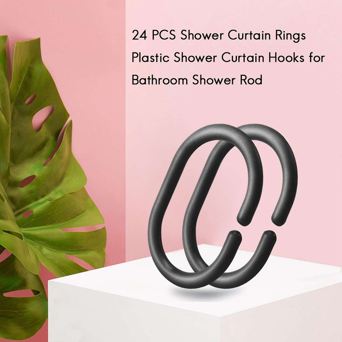 24 PCS Shower Curtain Rings Plastic Shower Curtain Hooks Compatible Bathroom Shower Rod