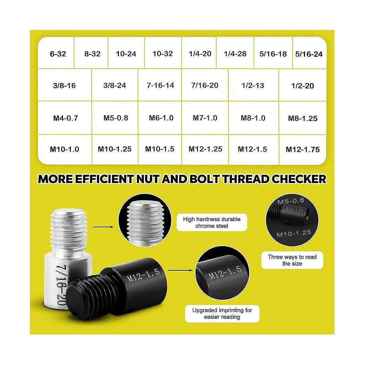26pcs Nut and Bolt - Thread Gauge Suitable for Detecting Fixed Bolts Or Threaded Holes In Enclosed