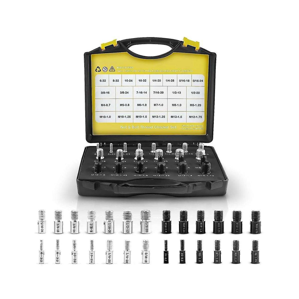 26pcs Nut and Bolt - Thread Gauge Suitable for Detecting Fixed Bolts Or Threaded Holes In Enclosed A