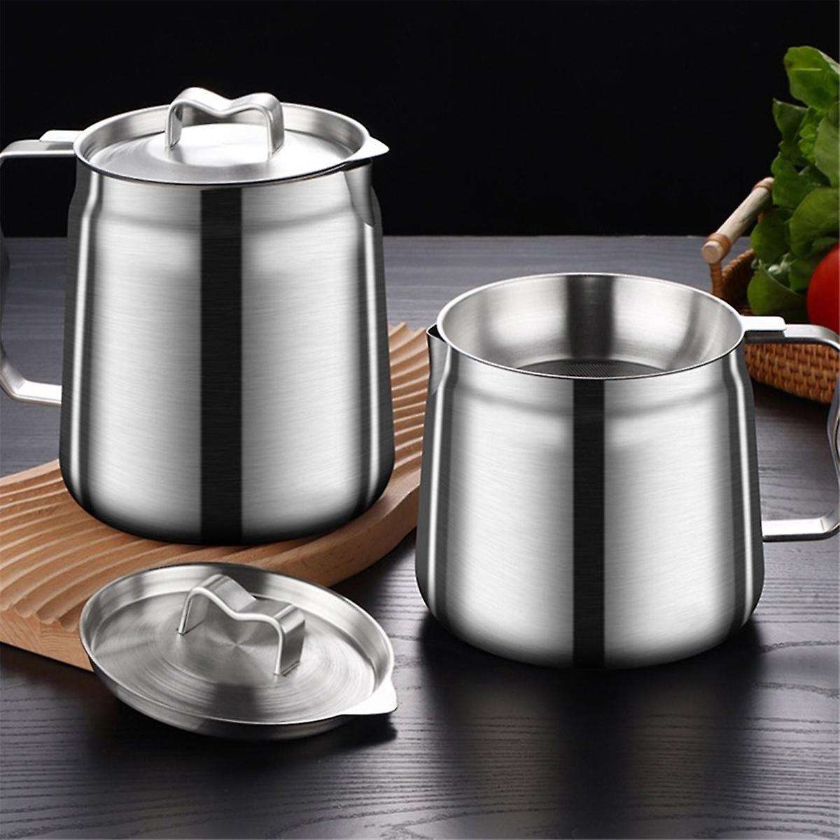 2l Stainless Steel Oil Filter Pot Lard Strainer Tank Container Jug High Capacity Storage Can Kitche
