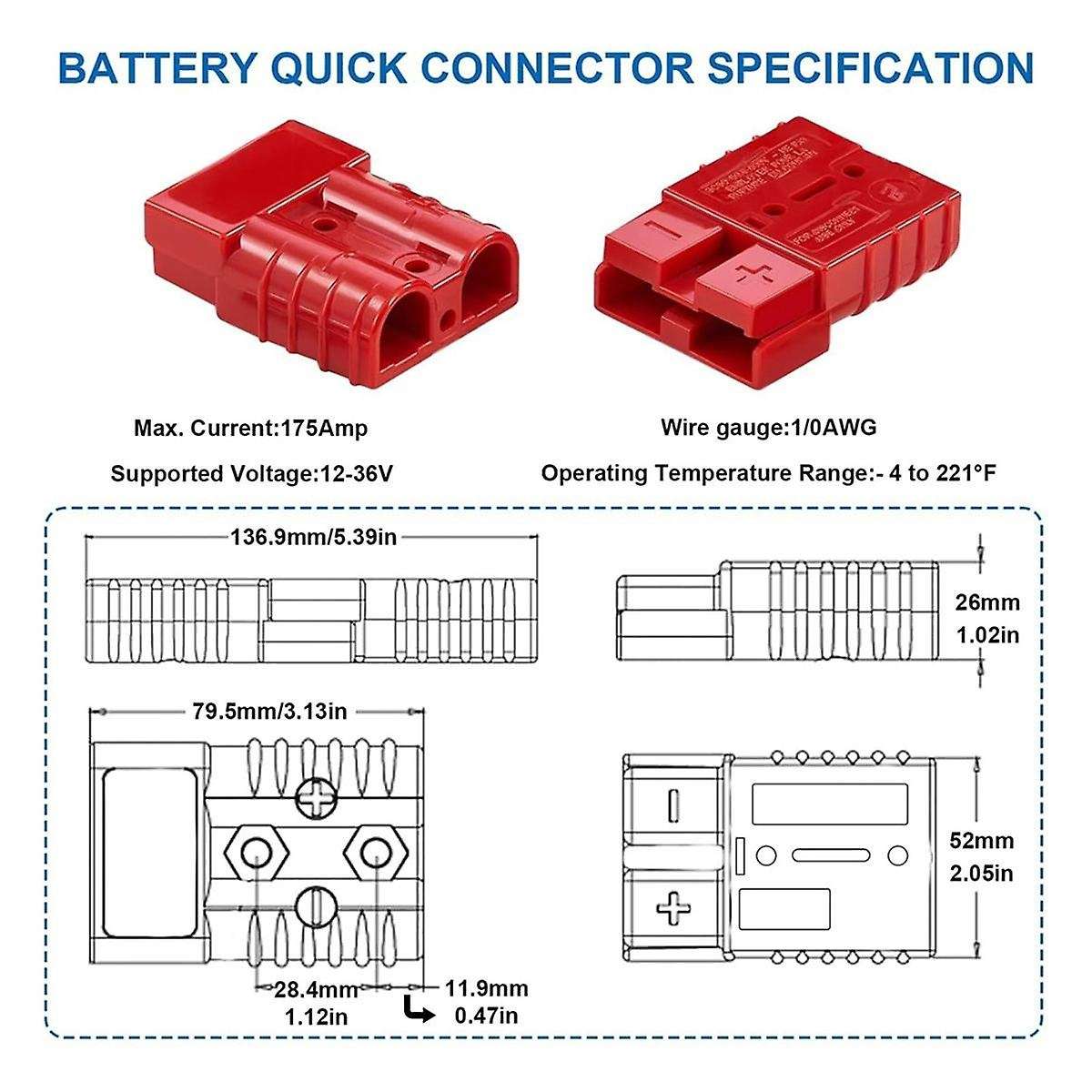 2Pack 175Amp Battery Quick Connect Plugs and Connectors1/0-4 Gauge Battery Quick Disconnect for Win
