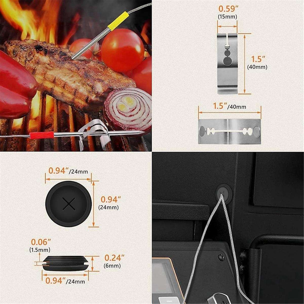 2-Pack Meat Probe for ,, Wood Pellet Grill,with Probe Grommet and Temperature Probe Clip