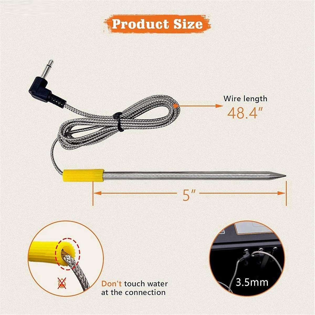 2-Pack Meat Probe for ,, Wood Pellet Grill,with Probe Grommet and Temperature Probe Clip