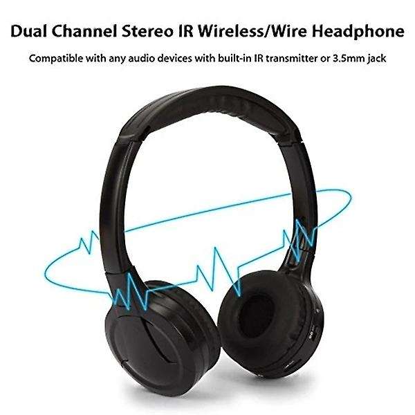 2pack Ir Wireless Headphones for Car Dvd Player Headrest Video,on-ear Infrared Headphones Headset Un