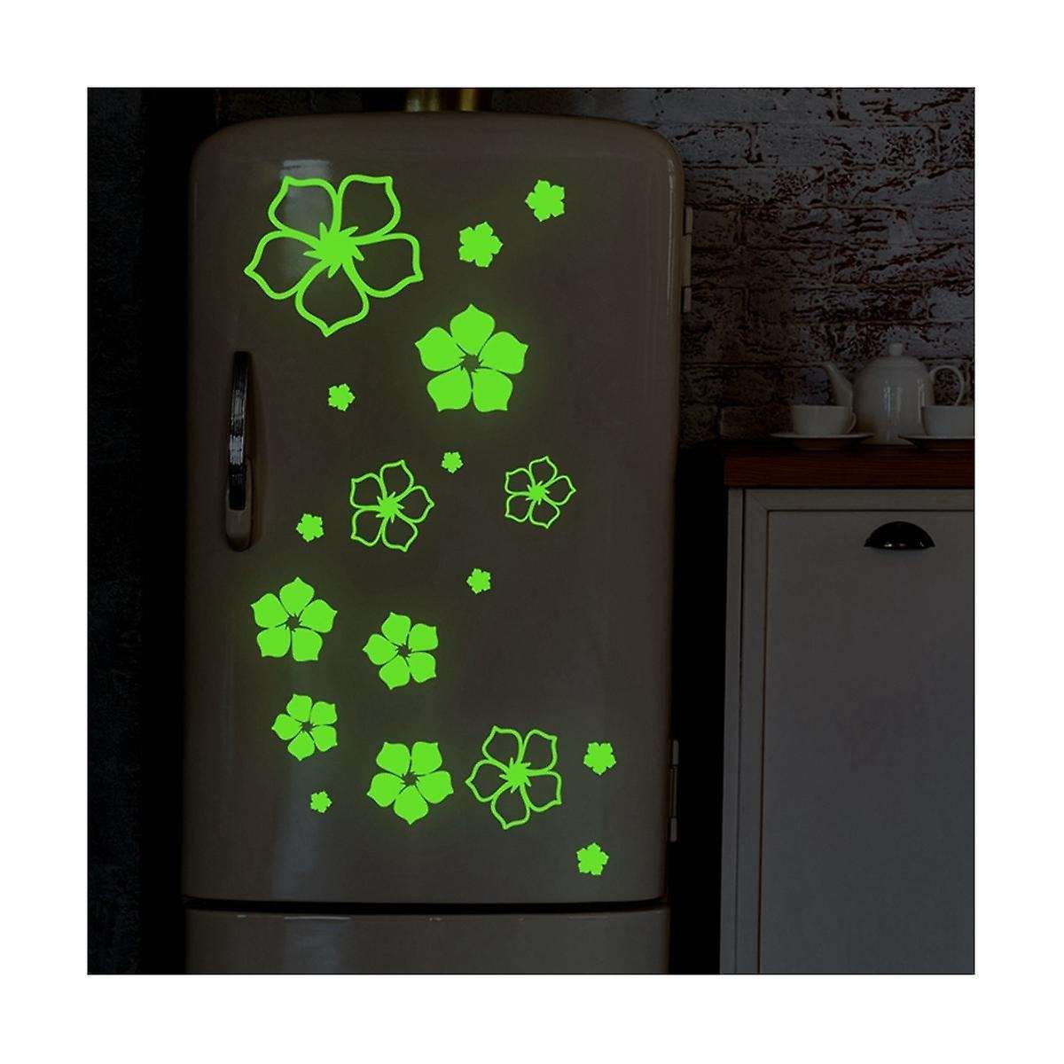 2Pc Refrigerator Stickers, Beautiful Flowers Fridge Stickers Glow in the Dark, Fridge Dazzle Decals
