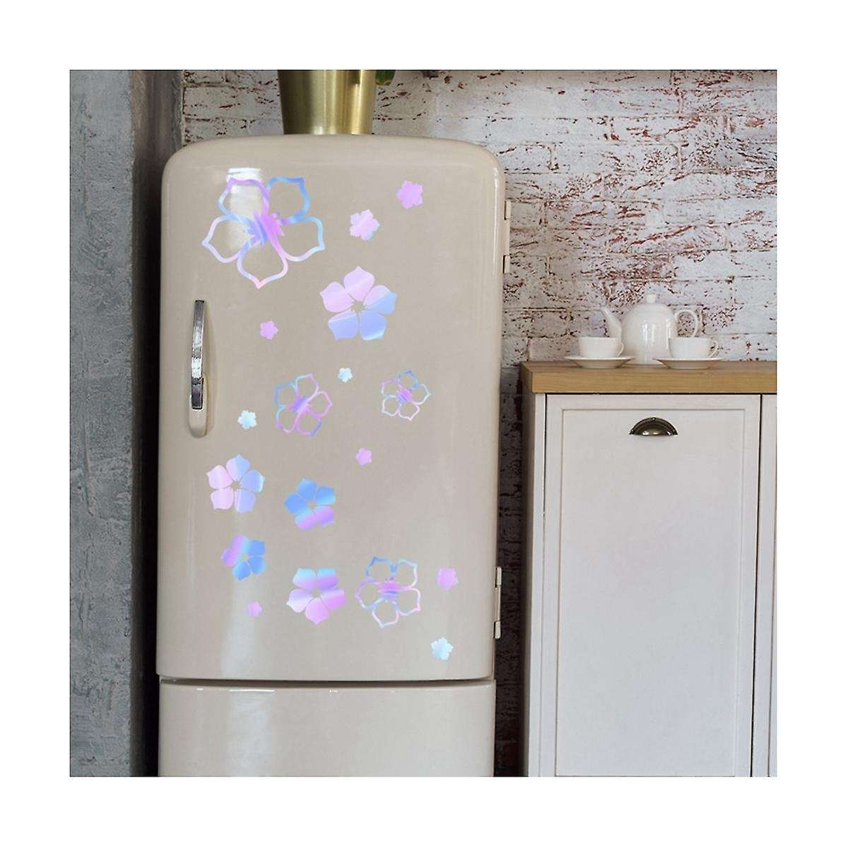 2pc Refrigerator Stickers, Beautiful Flowers Fridge Stickers Glow In The Dark, Fridge Dazzle Decals
