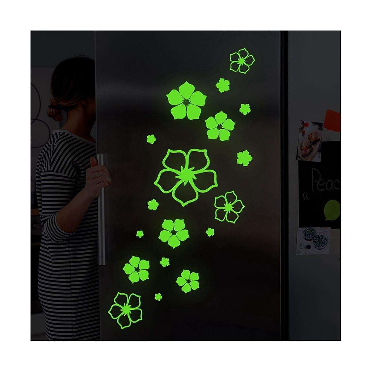 2pc Refrigerator Stickers, Beautiful Flowers Fridge Stickers Glow In The Dark, Fridge Dazzle Decals