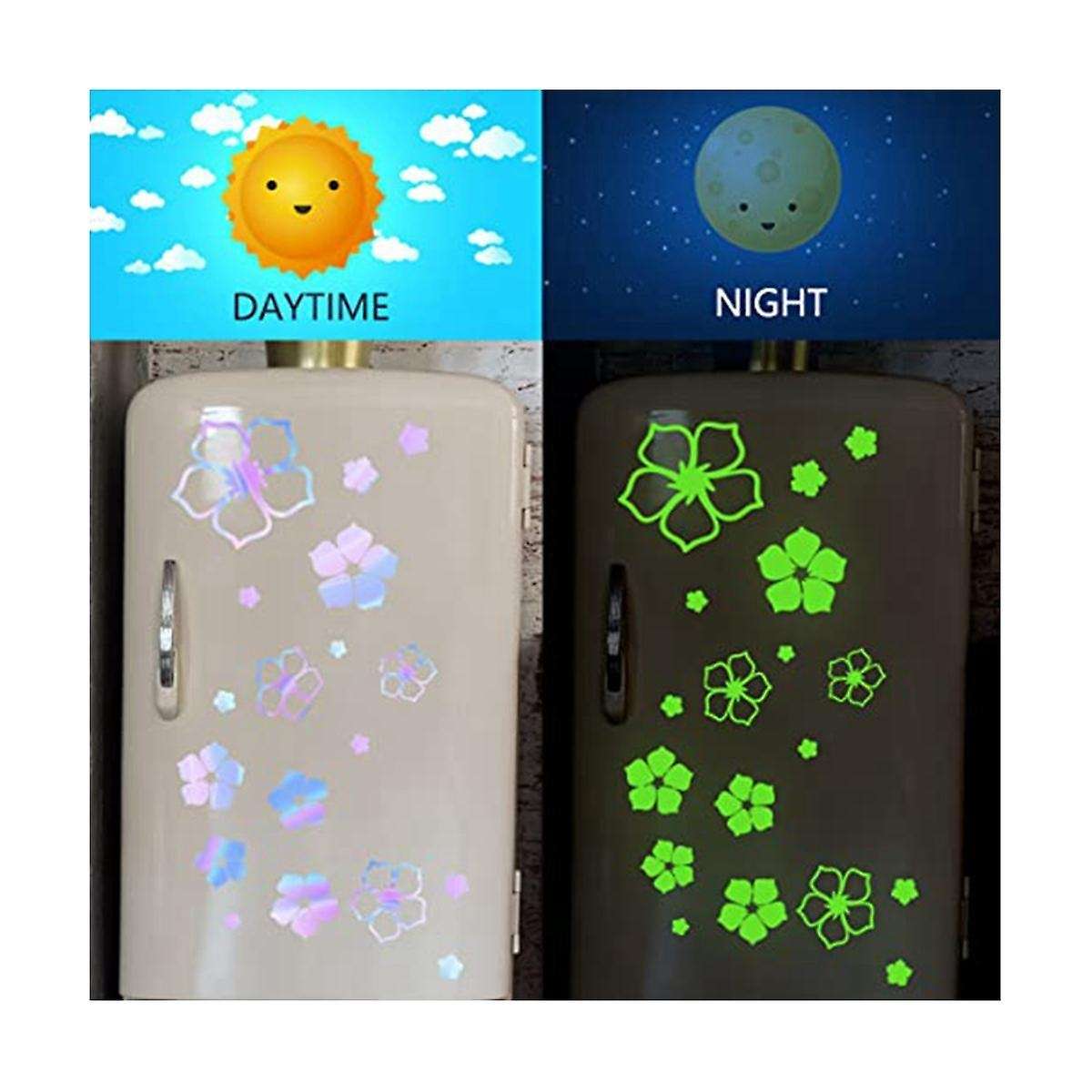 2pc Refrigerator Stickers, Beautiful Flowers Fridge Stickers Glow In The Dark, Fridge Dazzle Decals