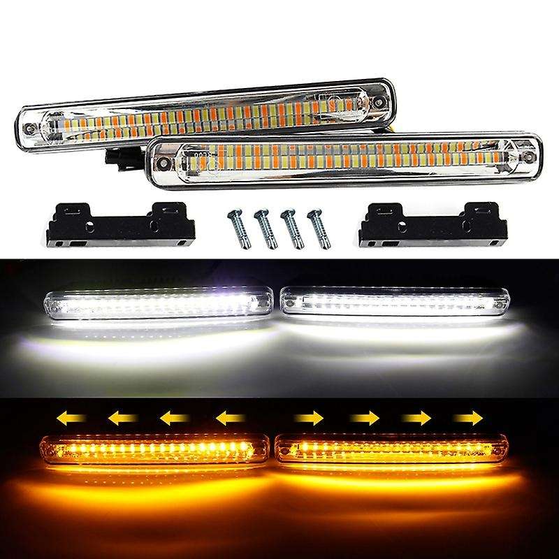 2Pcs 12V Sequential Flowing Car Led Daytime Running Light Drl + Yellow Turn Signal Light Super White