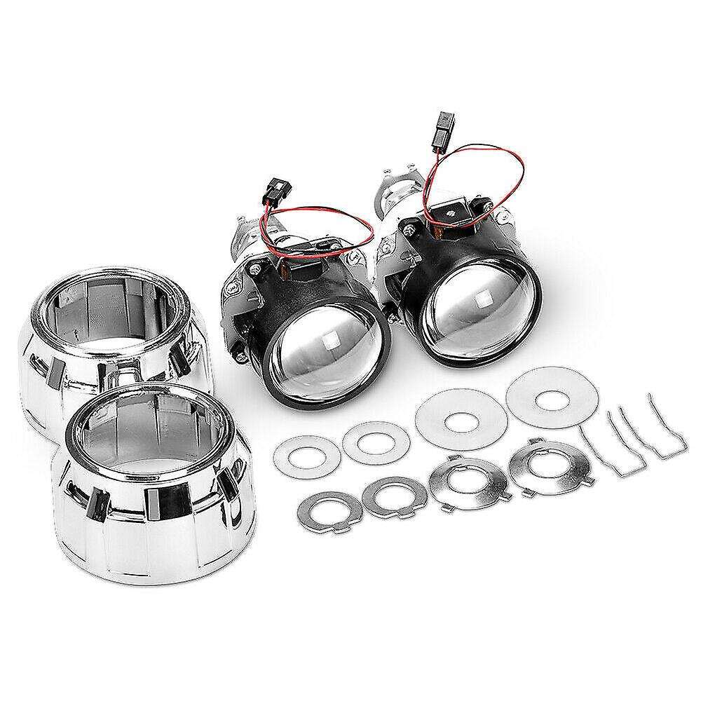 2Pcs 2.5 Inch Universal HID Projector Lens Silver Shroud for H1 LED Bulb Car Headlight