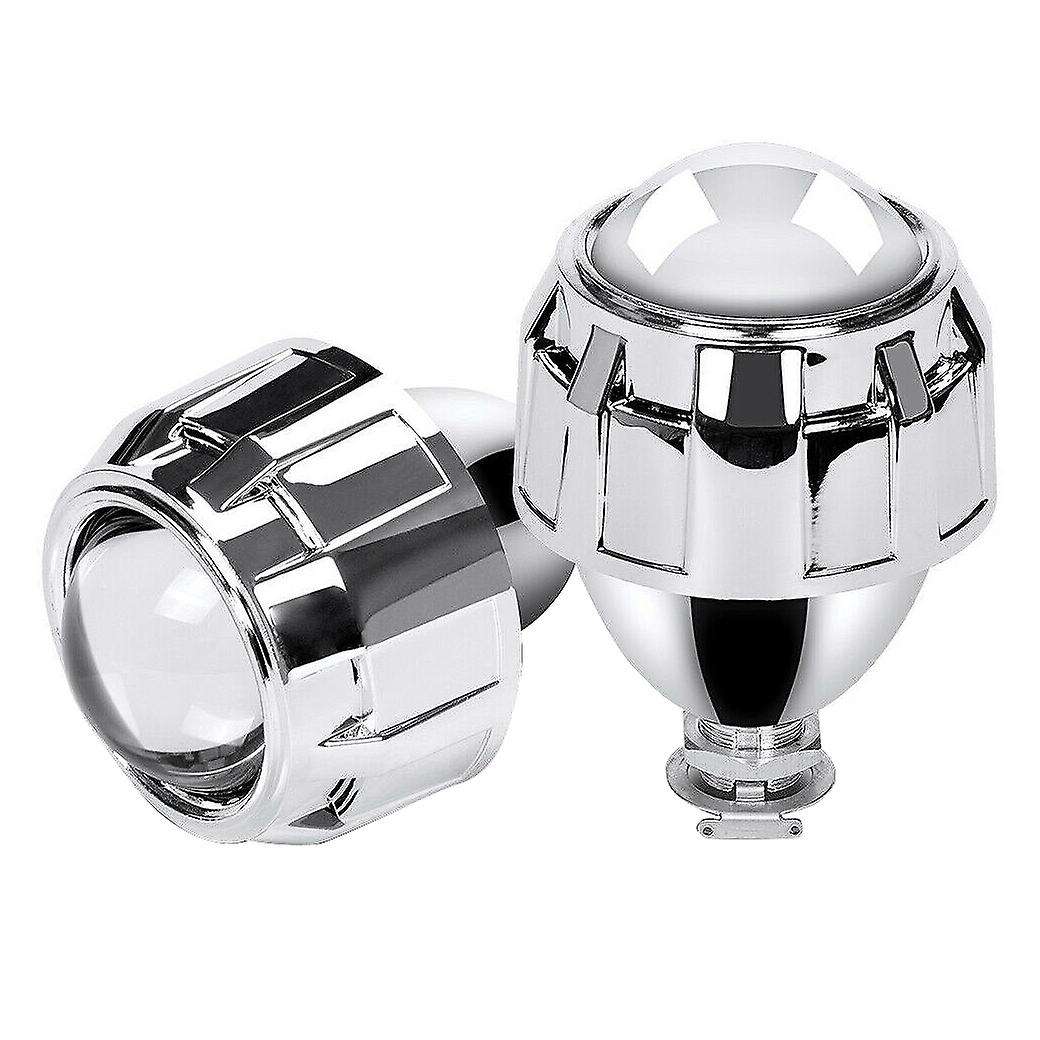 2Pcs 2.5 Inch Universal HID Projector Lens Silver Shroud for H1 LED Bulb Car Headlight
