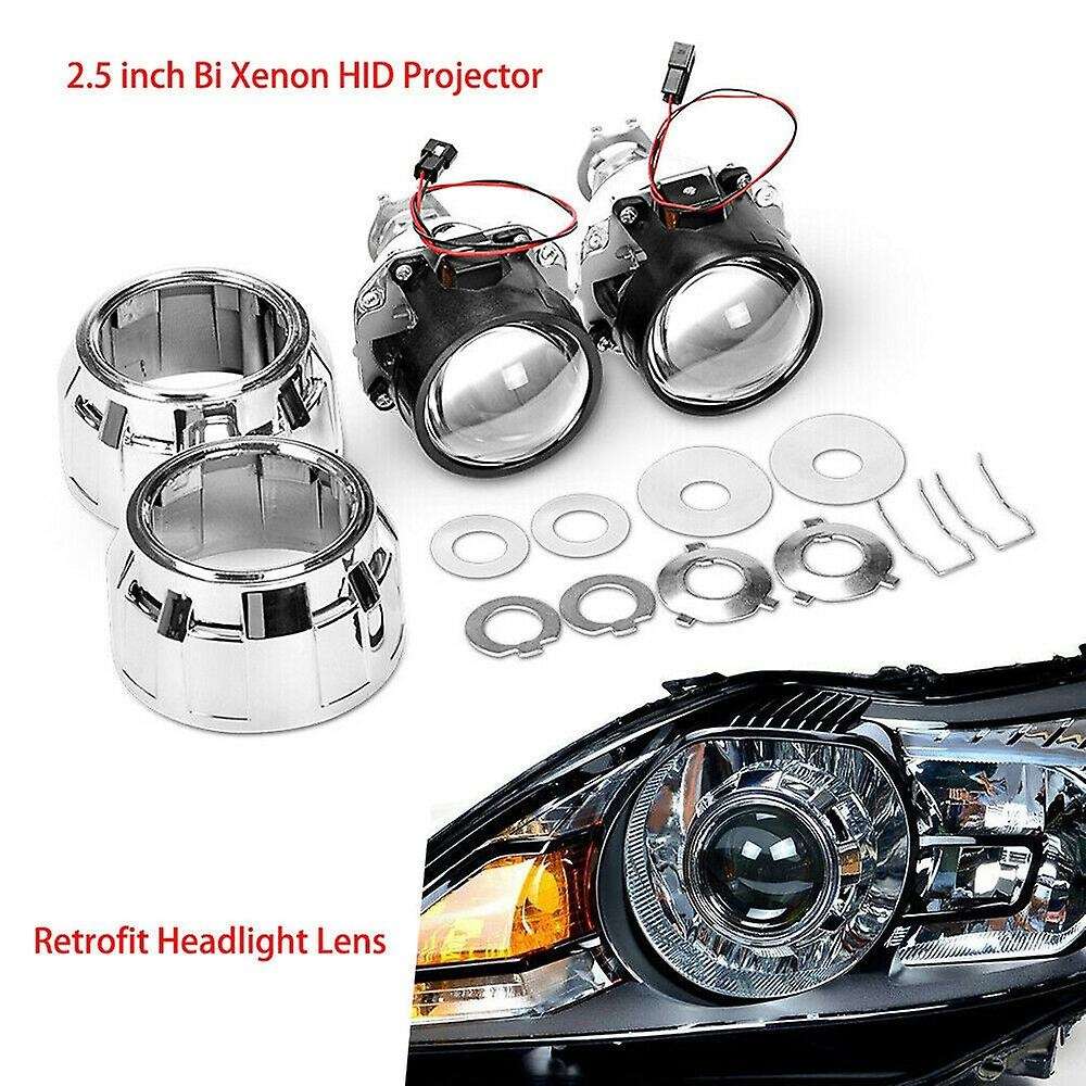 2Pcs 2.5 Inch Universal HID Projector Lens Silver Shroud for H1 LED Bulb Car Headlight