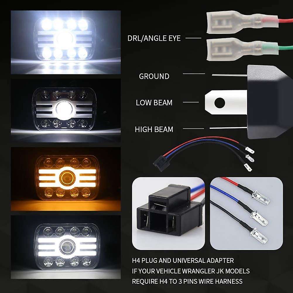 2PCS 5X7 7X6 Inch LED Headlight Angel Eye with 8 Lens, 500W 30000LM Working Headlight for