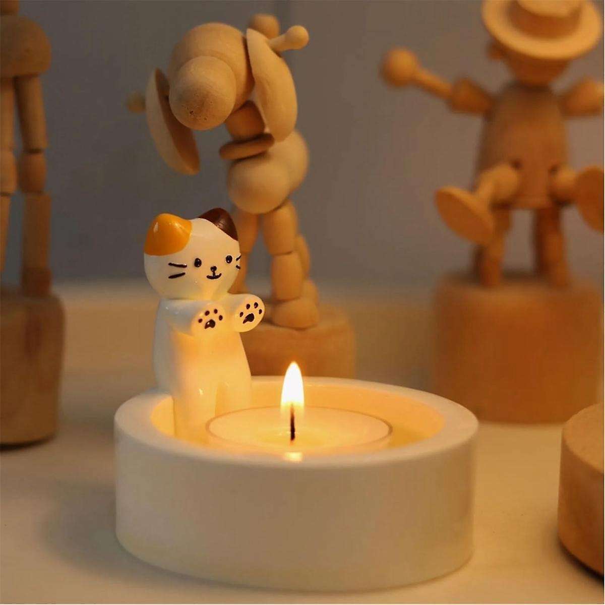 2PCS Cartoon Kitten Candle Holder, Cat Warming Its Paws Candle Holder,DIY Handmade Storage Box Holde