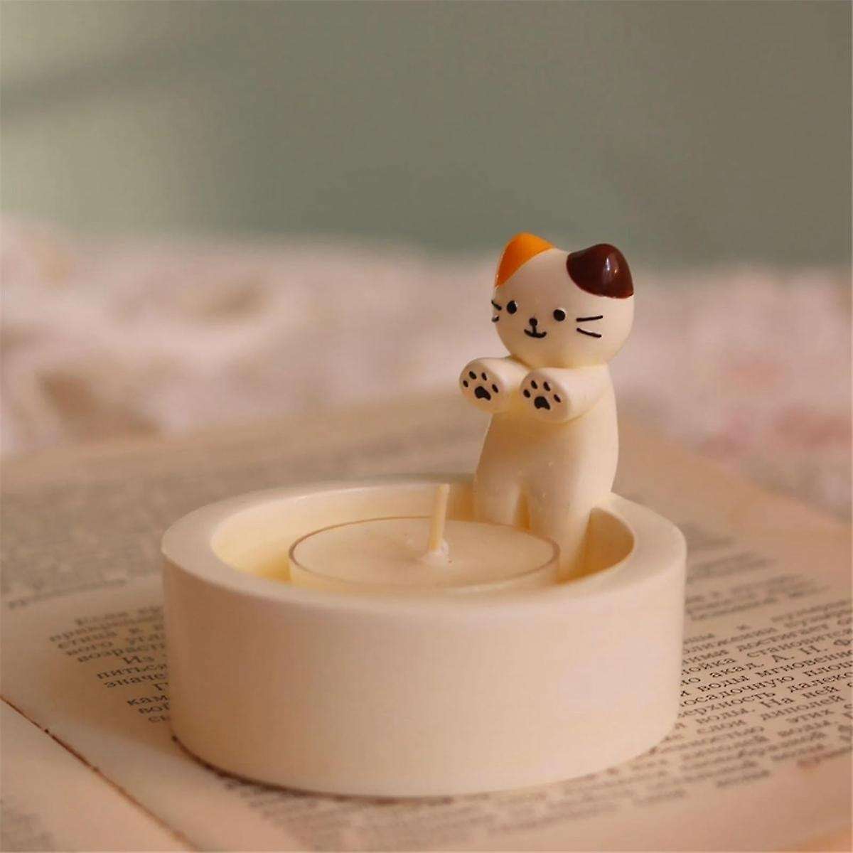 2PCS Cartoon Kitten Candle Holder, Cat Warming Its Paws Candle Holder,DIY Handmade Storage Box Holde