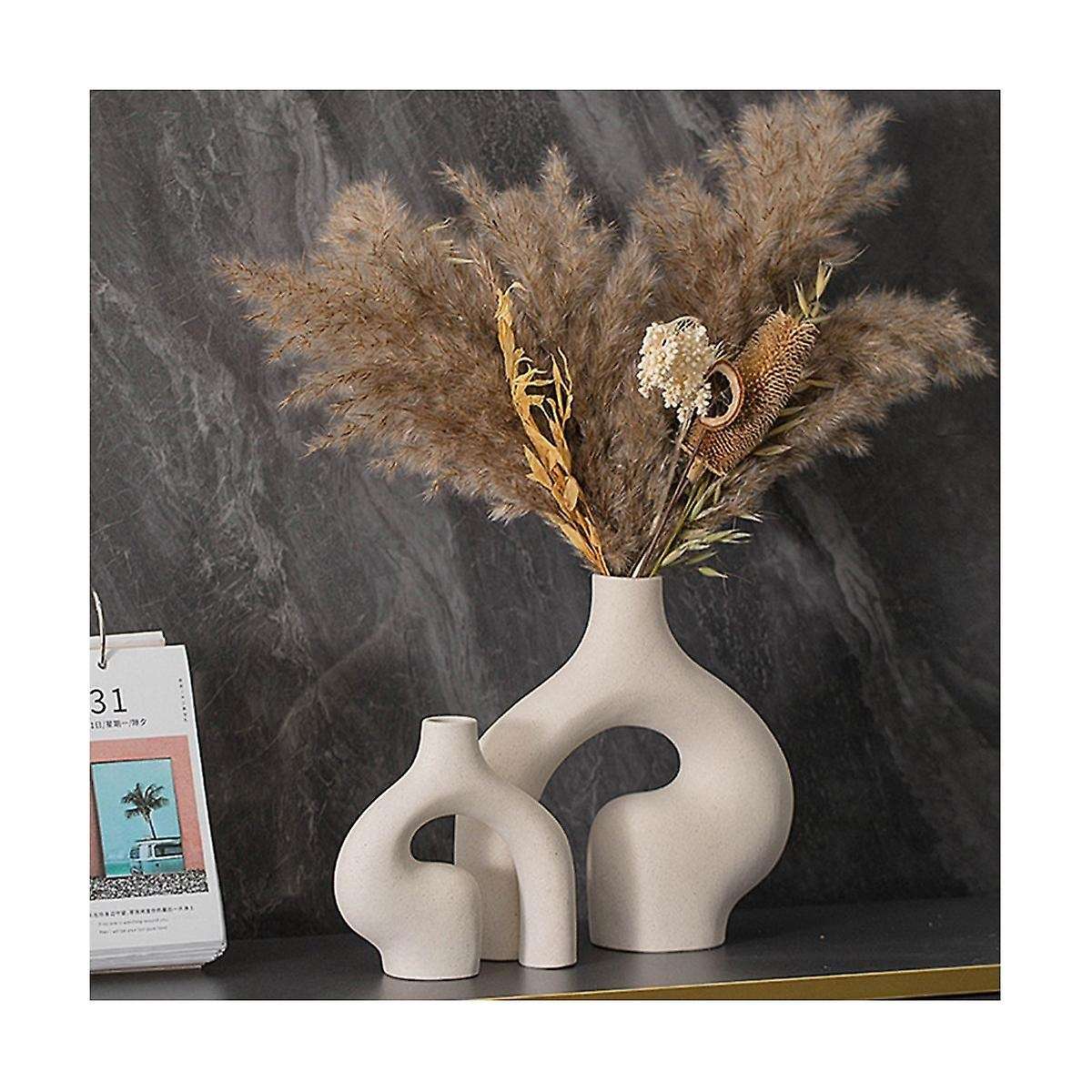 2Pcs Ceramic Vase Modern Vases Decor,Nordic Minimalist Decorative Geometric Vases for Bookshelf