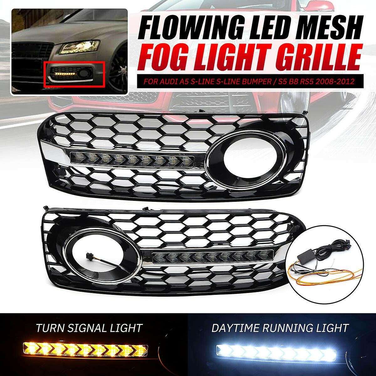 2Pcs Front Grilles Bumper Fog Light Grille Lower Side Honeycomb with DRL Grille for A5 S5 2 Door Cou