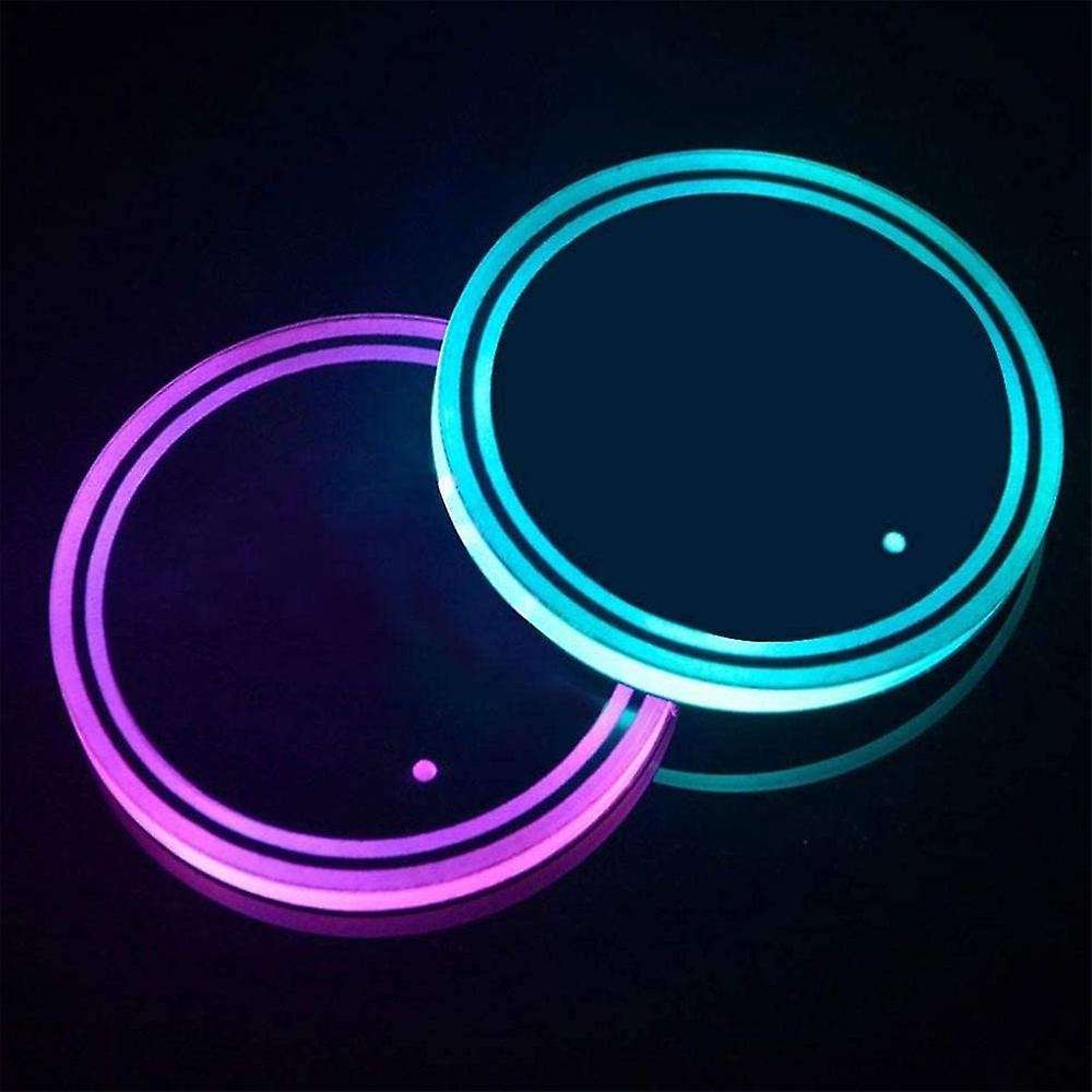 2Pcs LED Cup Holder Lights,Car Coasterss with 7 Colors Luminescent Light,Cup Mat for Automotive Inte