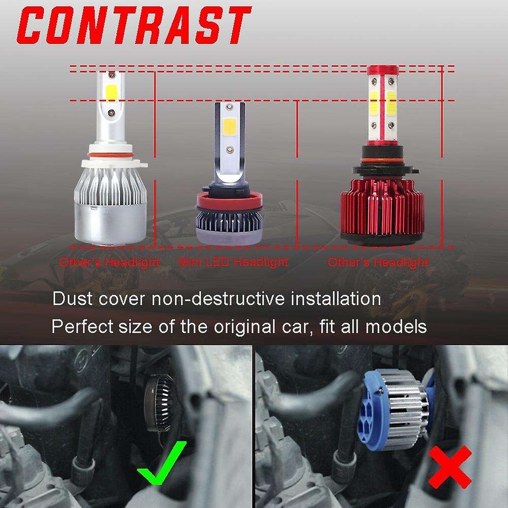2Pcs Mini LED Headlight Bulbs Conversion Kit FOG Driving Light Hi-Low Lamps DRL 3000K Yellow-Plug an