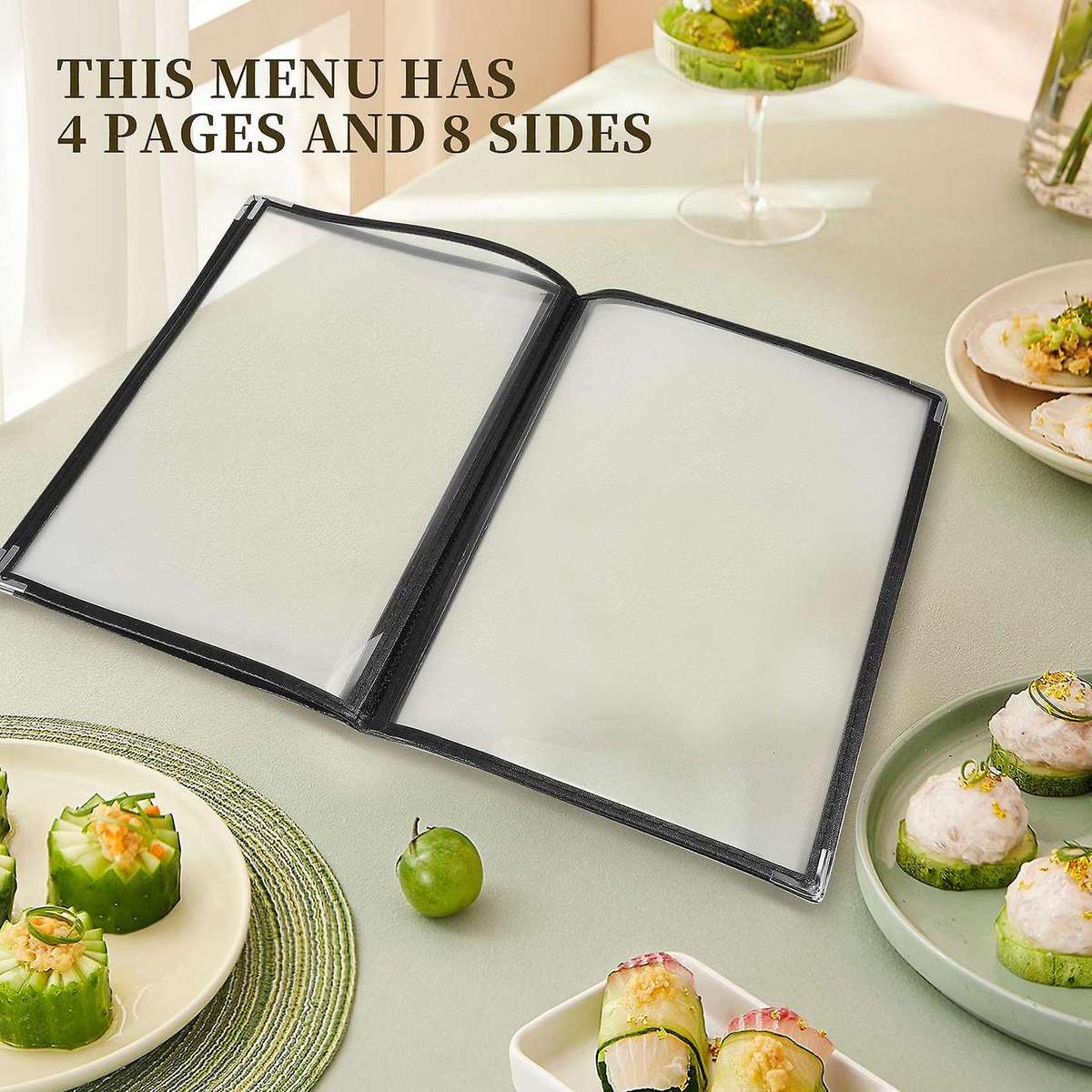 2pcs Transparent Restaurant Covers for A4 Size Book Style Cafe Bar 4 Pages 8 View