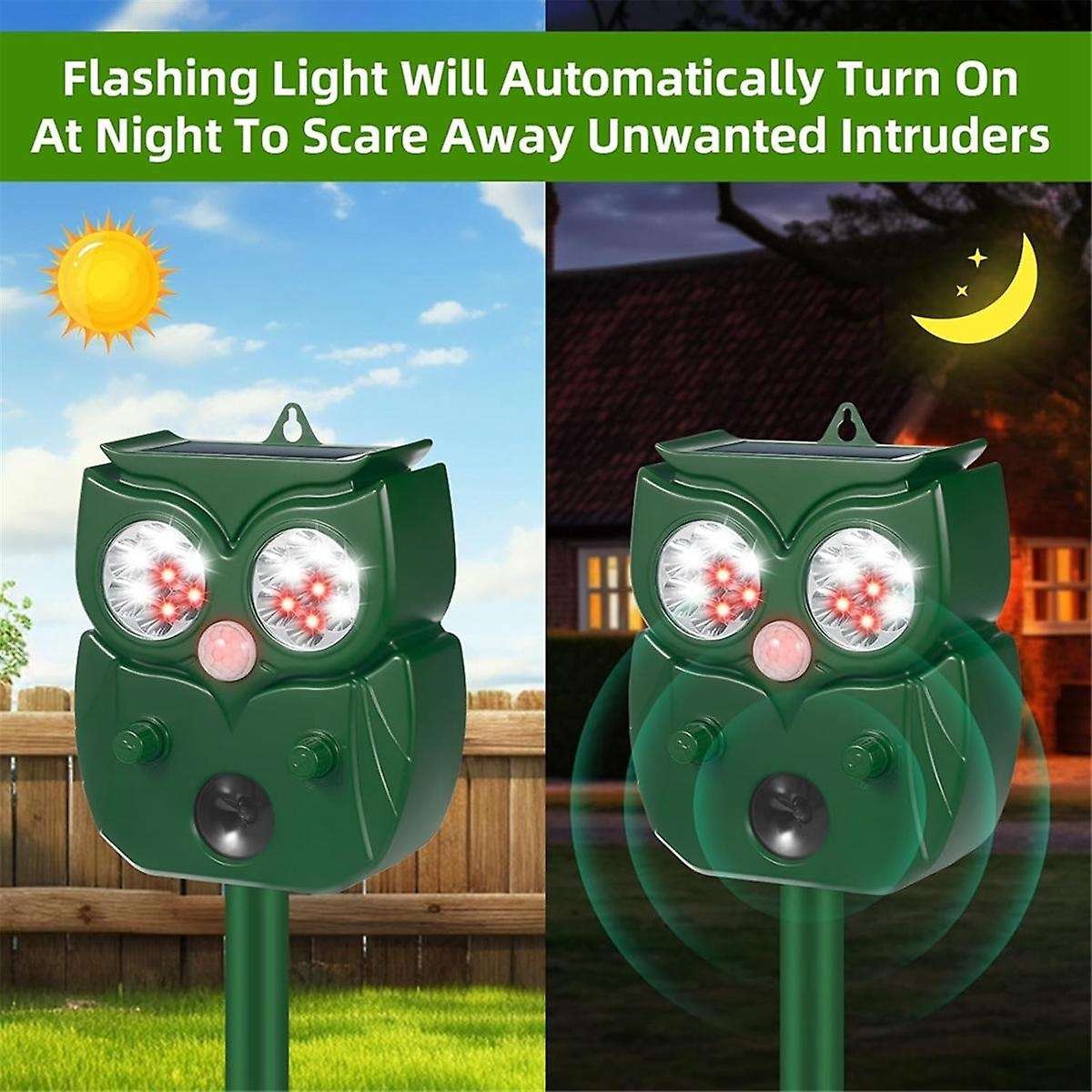 2PCS Ultrasonic Animal Repeller,Motion Detection LED Flash Light,Solar Animal Repellent for Dog Rabb