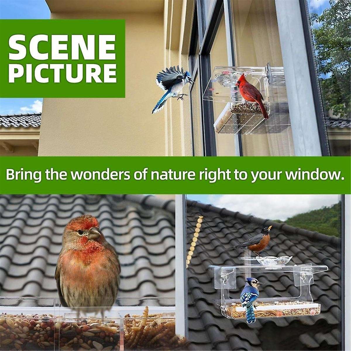 2pcs Window Bird Feeder Clear Window Bird Feeder for Outside Transparent Bird House