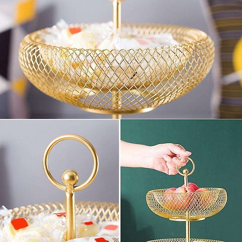 2-Tier Fruit Basket,Wire Fruit Bowls Holder,Decorative Fruits Basket,Kintchen Storage Basket for Sna