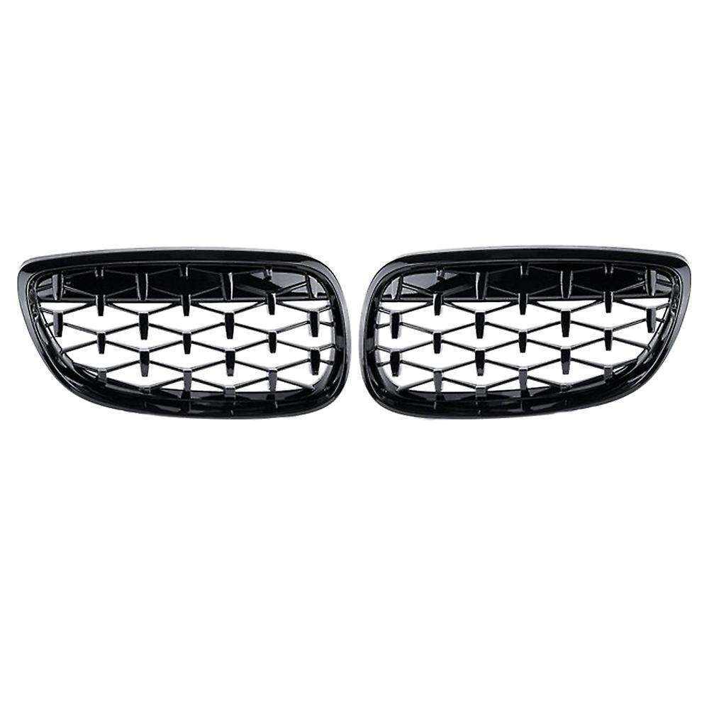 2X Car Front Bumper Hood Kidney Grille Diamond Meteor Racing Grill Glossy Black for - 3 Series E92 E