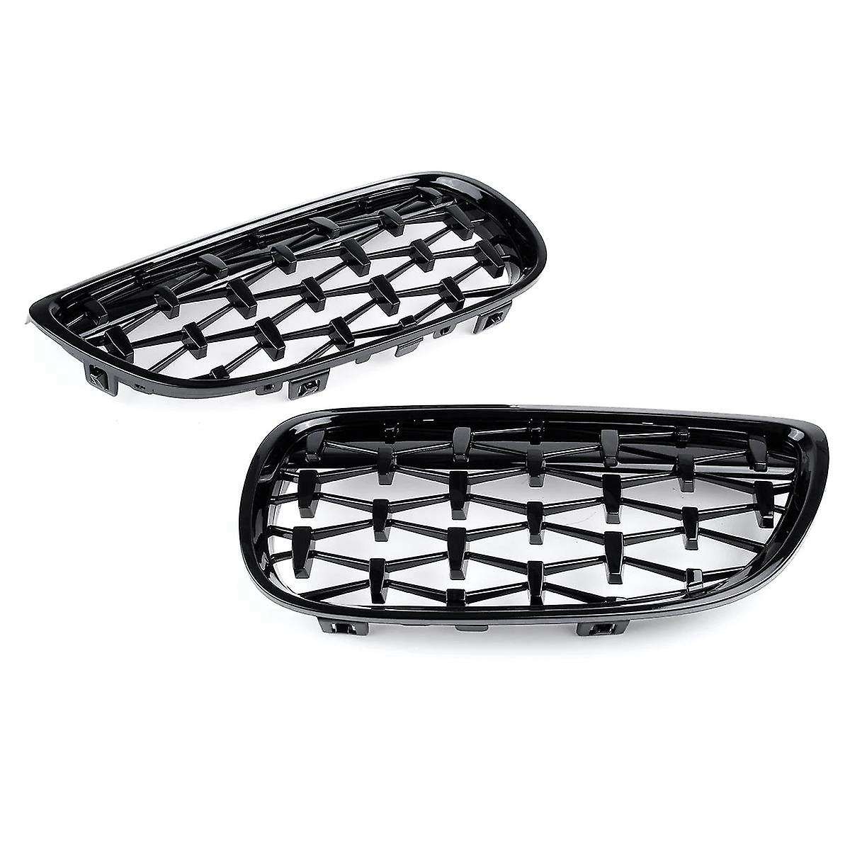 2X Car Front Bumper Hood Kidney Grille Diamond Meteor Racing Grill Glossy Black for - 3 Series E92 E