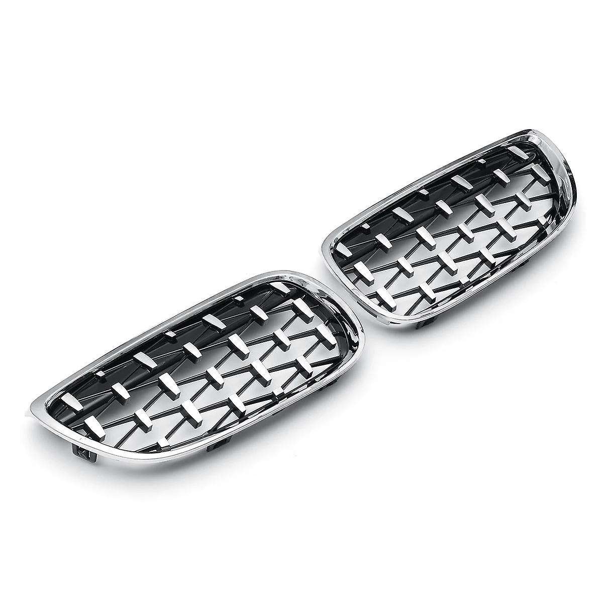2X Car Front Bumper Hood Kidney Grille Diamond Meteor Racing Grill Chrome for - 3 Series E92 E93 2DR