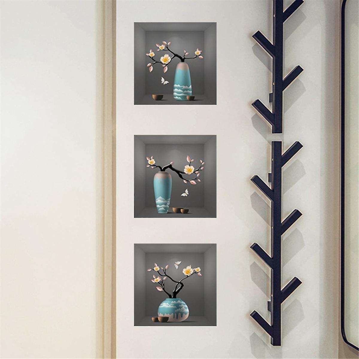 3 Pack 3d Green Plants Wall Stickers Botanical Plants Wall Decals for Bedroom Living Room Kitchen
