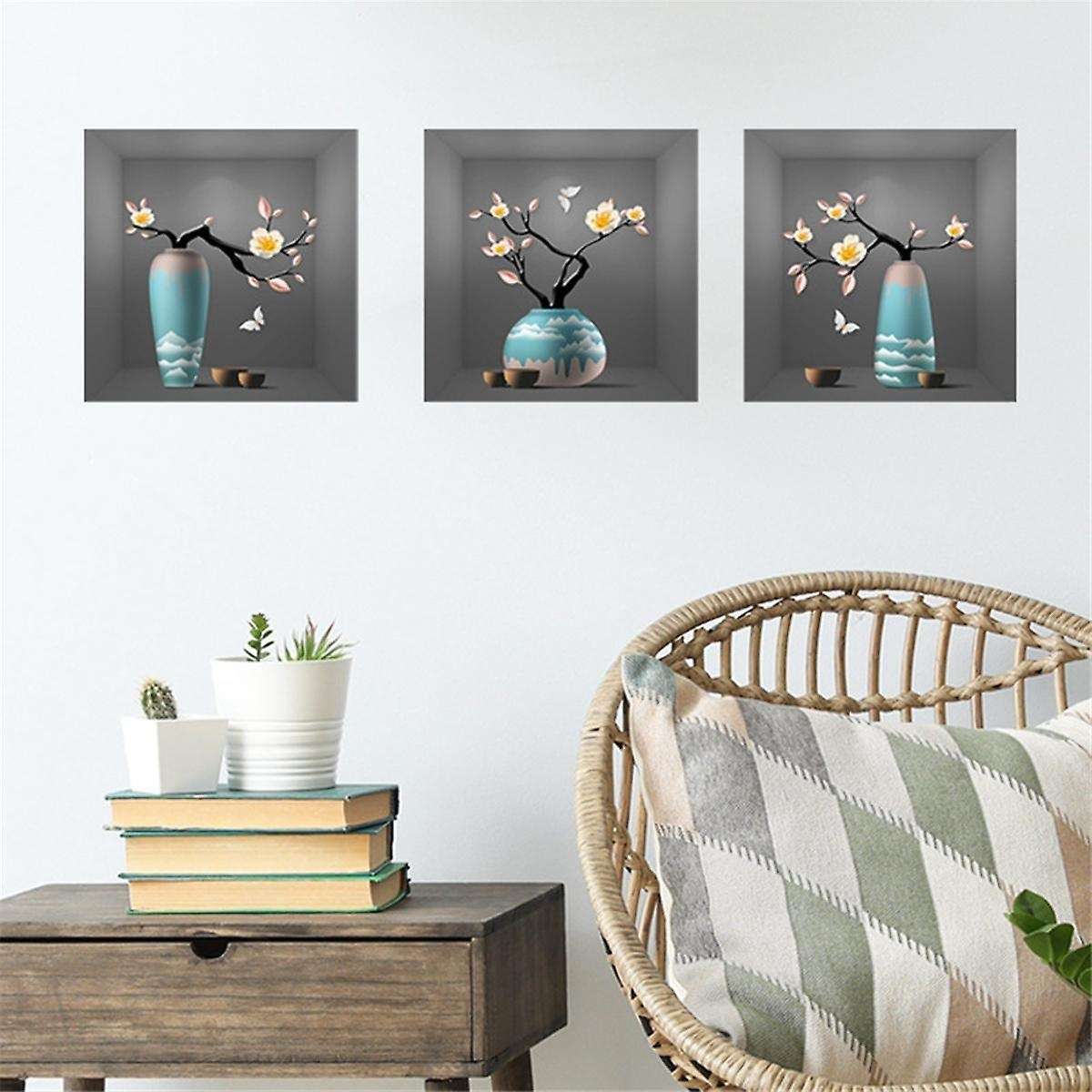 3 Pack 3d Green Plants Wall Stickers Botanical Plants Wall Decals for Bedroom Living Room Kitchen