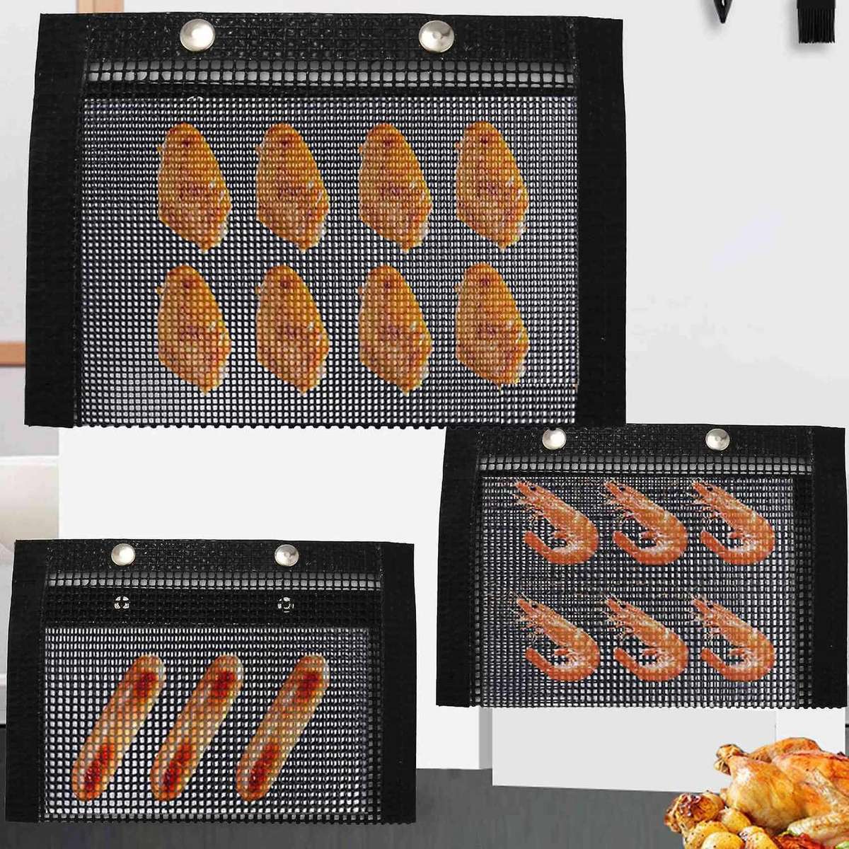 3 Pcs Non-stick Mesh Grilling Bag Non-stick Bbq Bake Bag Outdoor Picnic Tool