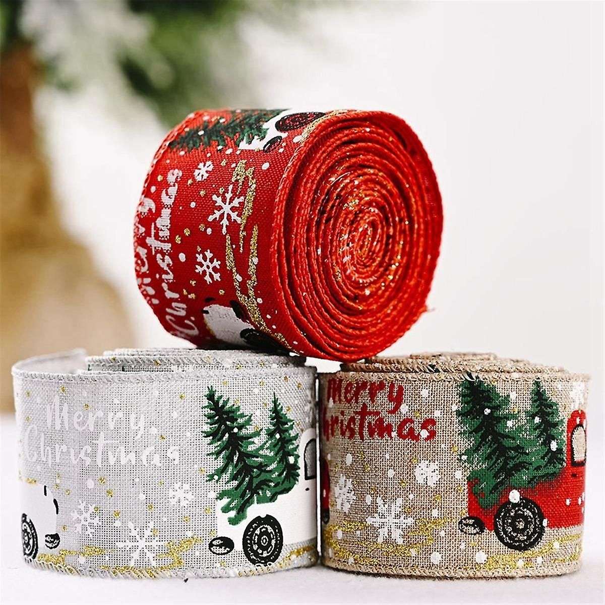 3 Rolls Christmas Ribbons Decorative Ribbons for DIY Craft Bows 5cmx5M
