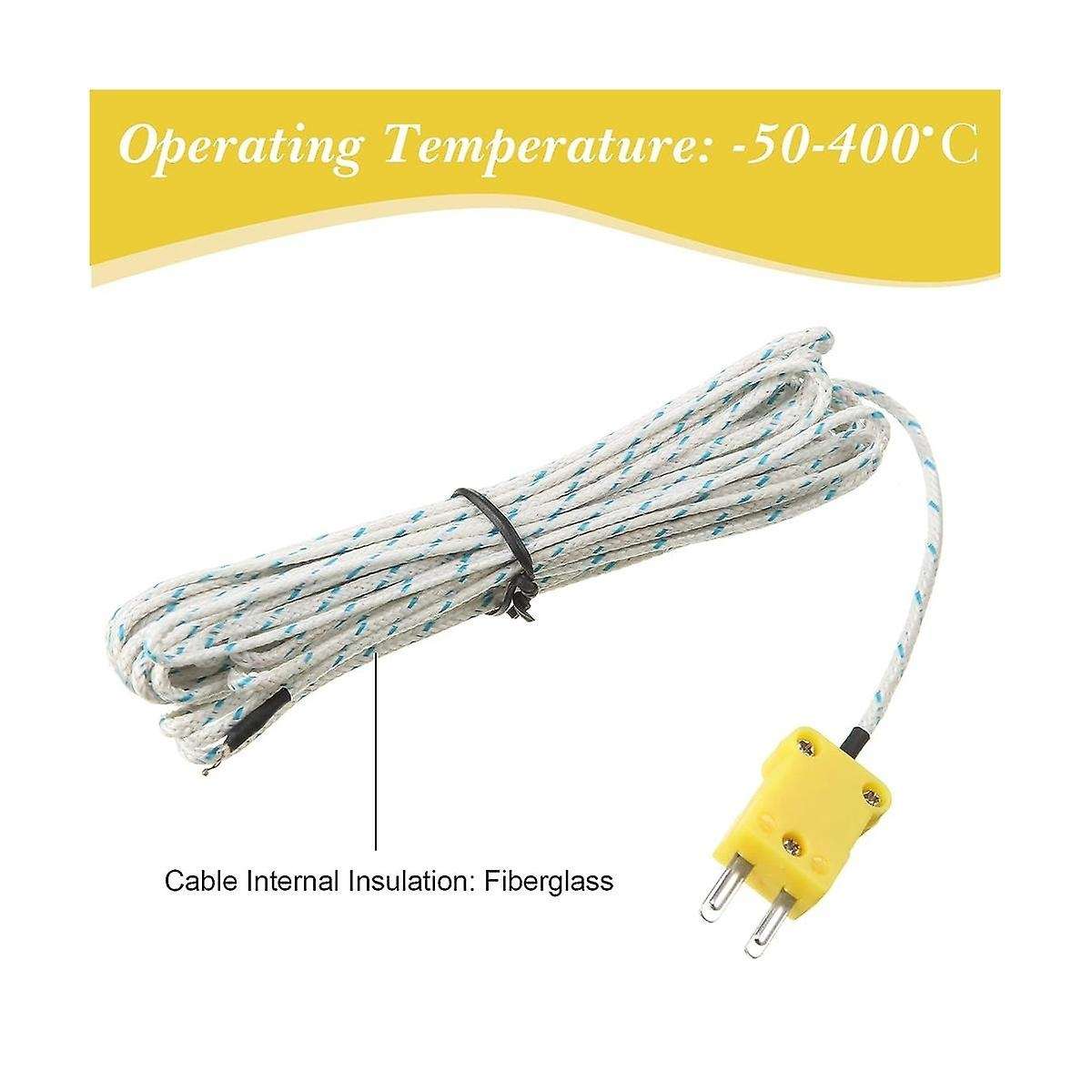 30Pcs 3Meters K Type Mini-Connector Thermocouple Temperature Probe Sensor Temperature Sensing Line f