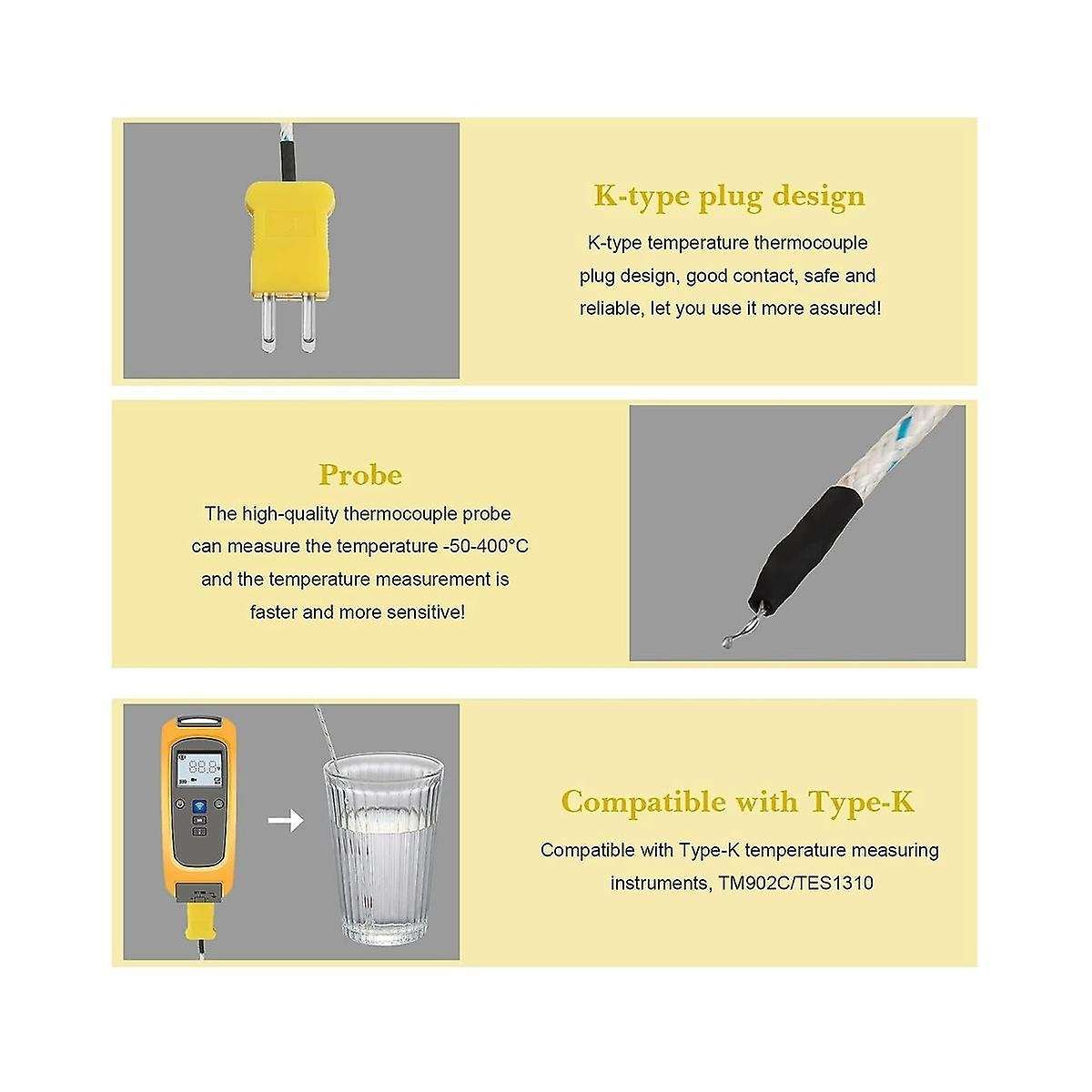 30Pcs 3Meters K Type Mini-Connector Thermocouple Temperature Probe Sensor Temperature Sensing Line f