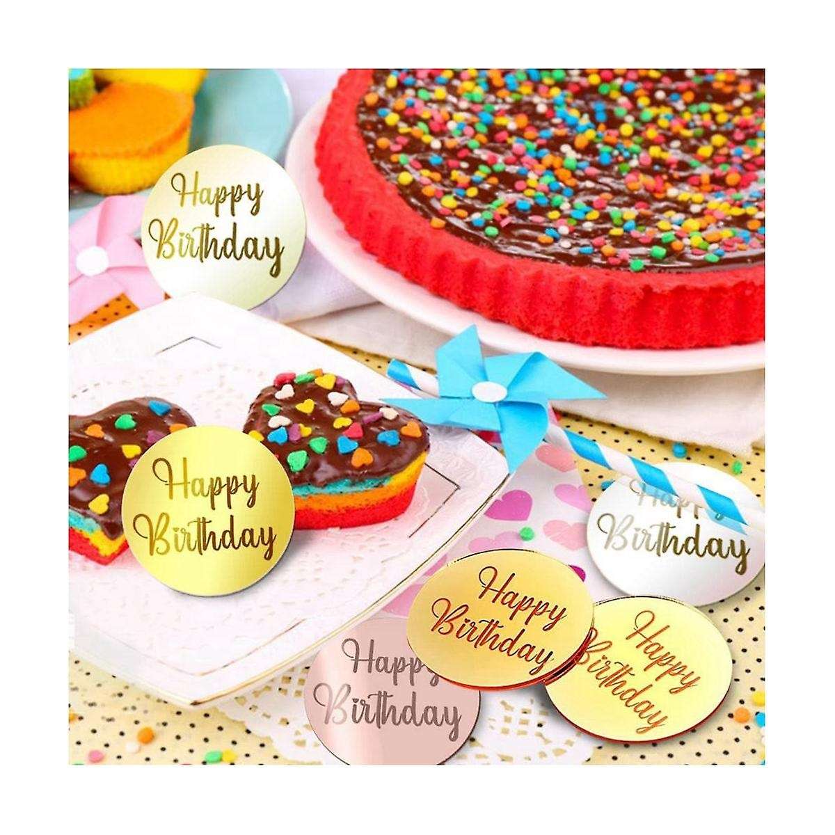 30pcs Acrylic Cake Disc Mirror Cupcake Toppersfor Diy Cupcake Decoration Party Supplies