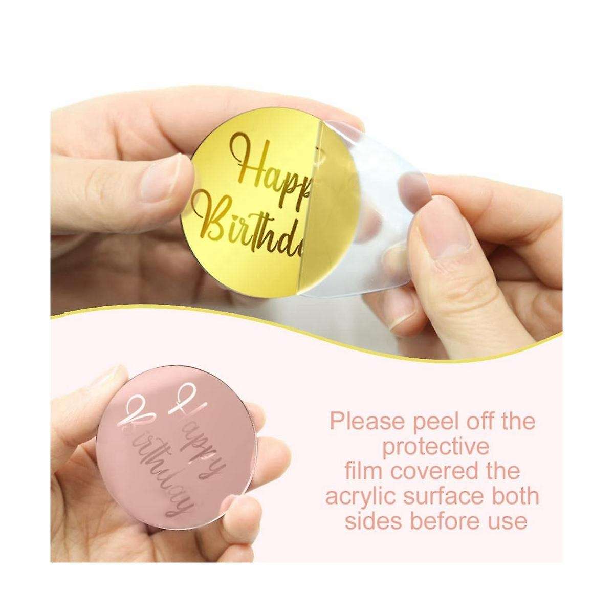 30pcs Acrylic Cake Disc Mirror Cupcake Toppersfor Diy Cupcake Decoration Party Supplies