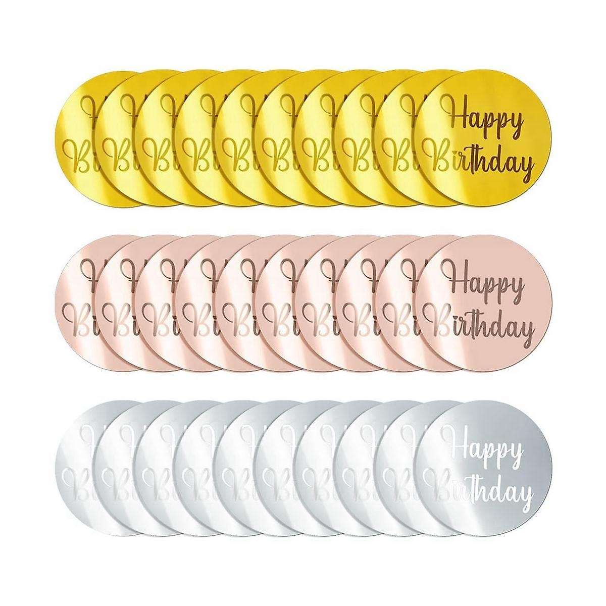 30pcs Acrylic Cake Disc Mirror Cupcake Toppersfor Diy Cupcake Decoration Party Supplies
