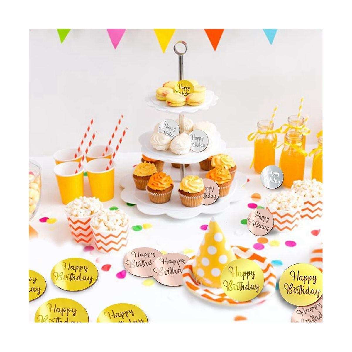 30pcs Acrylic Cake Disc Mirror Cupcake Toppersfor Diy Cupcake Decoration Party Supplies