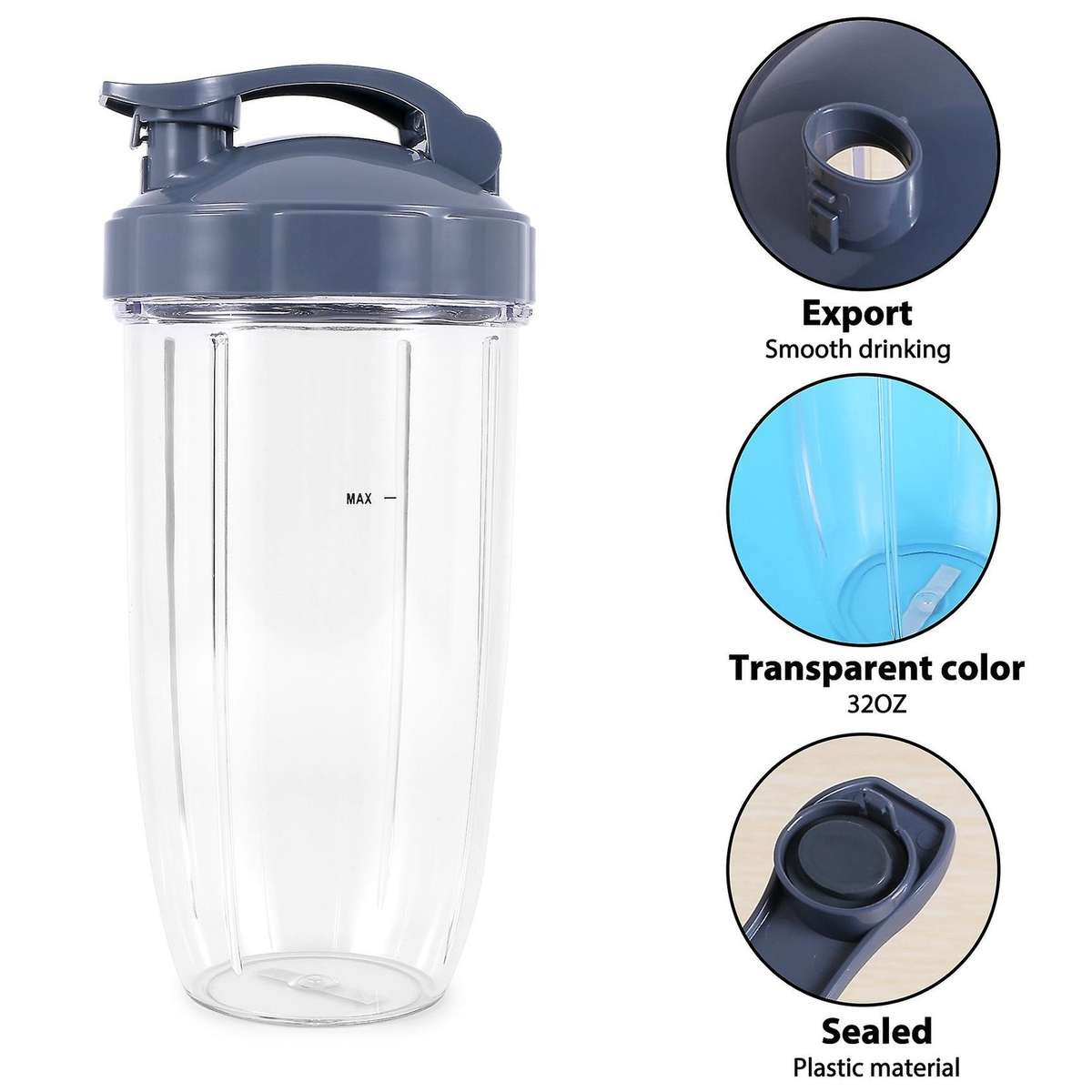 32oz Replacement Cups with Flip Top to Go Lid for 600w and Pro 900w Blender ()