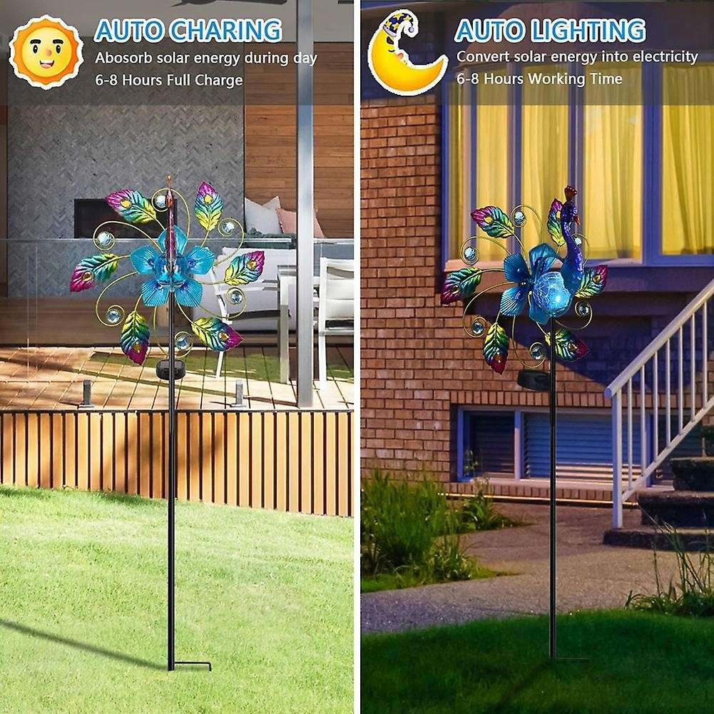35 Inch Solar Wind Outdoor Metal Kinetic Wind Decor Wind Sculpture Garden Stake Lights