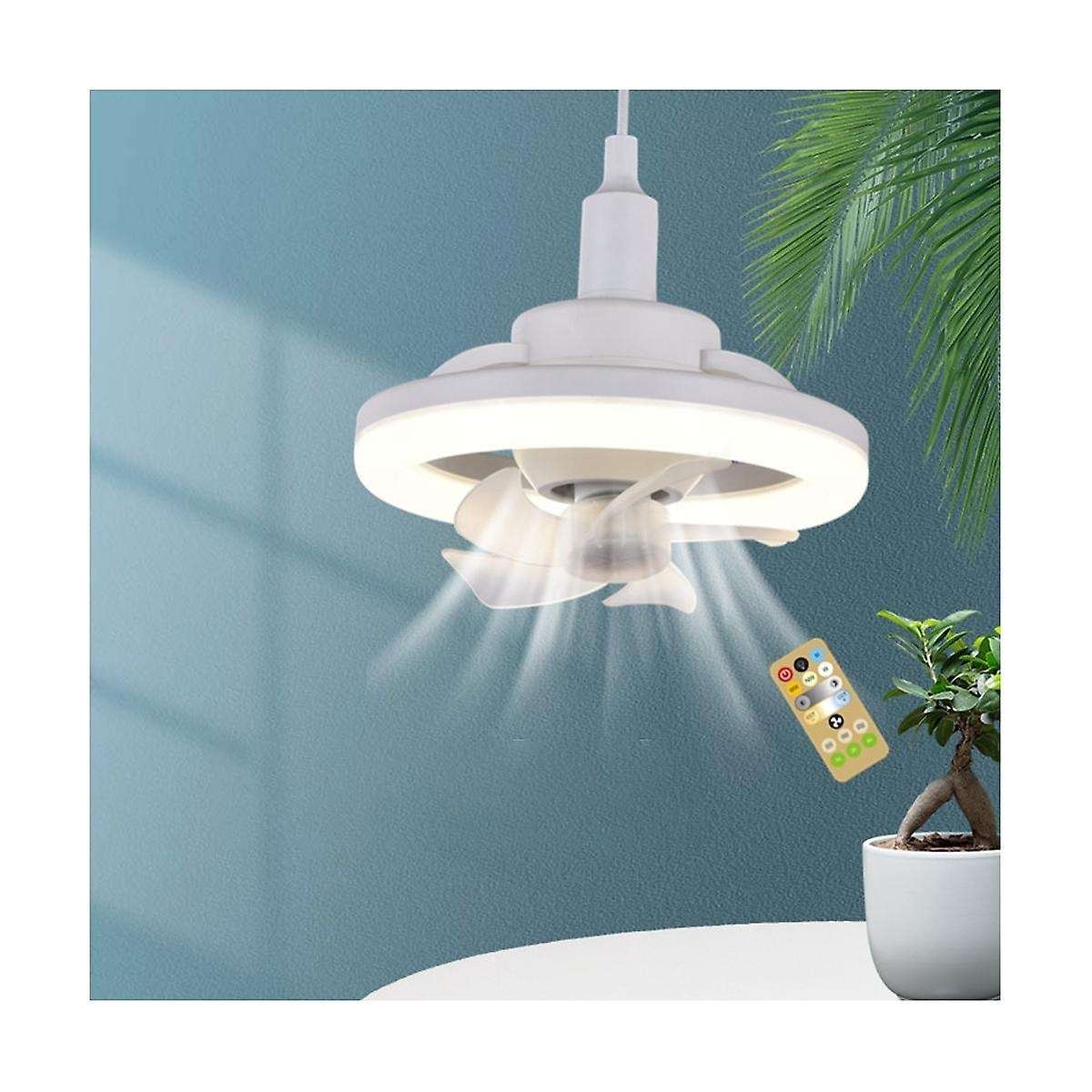 360  Rotating Ceiling Fan Light E27 Intelligent Fan with Remote Control Led Fan Light for Living R