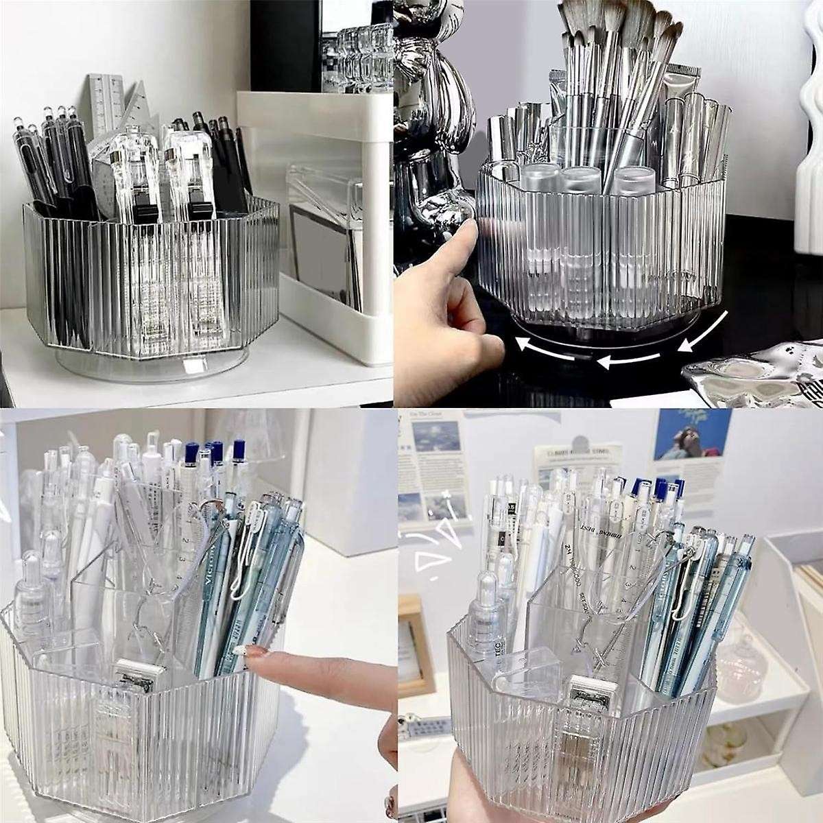360 Rotating Makeup Organizer, Spinning Makeup Brush Holder with 5 Slot Cosmetic Display Case Skin C